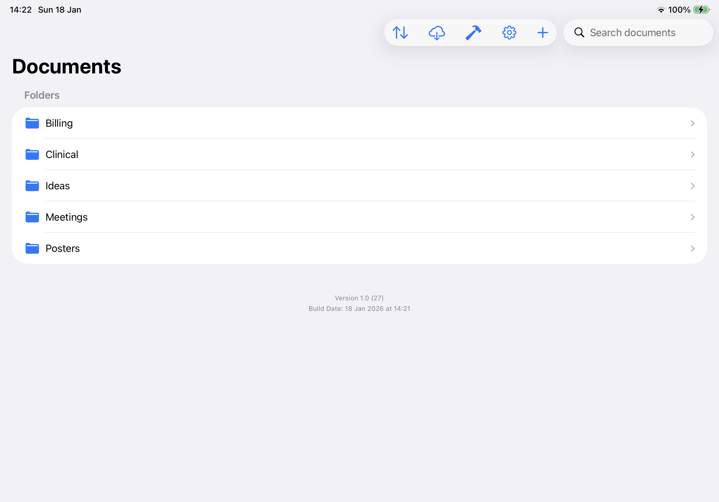 Yiana document list on iPad