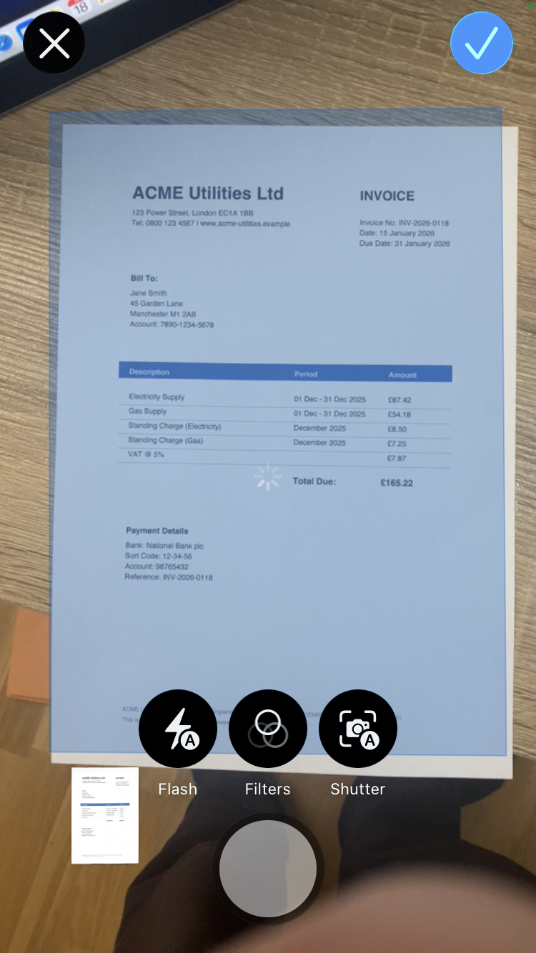 Document scanning with edge detection